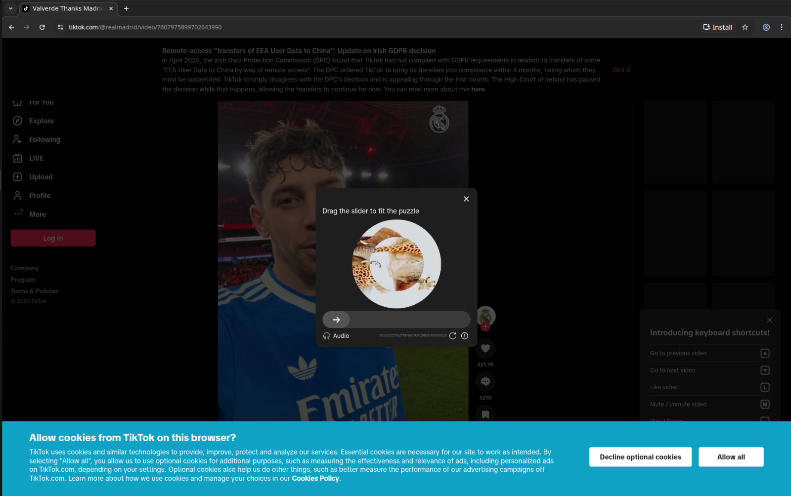 TikTok cookie prompt