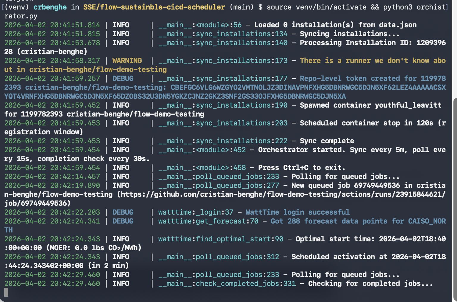 Screenshot of Flow running